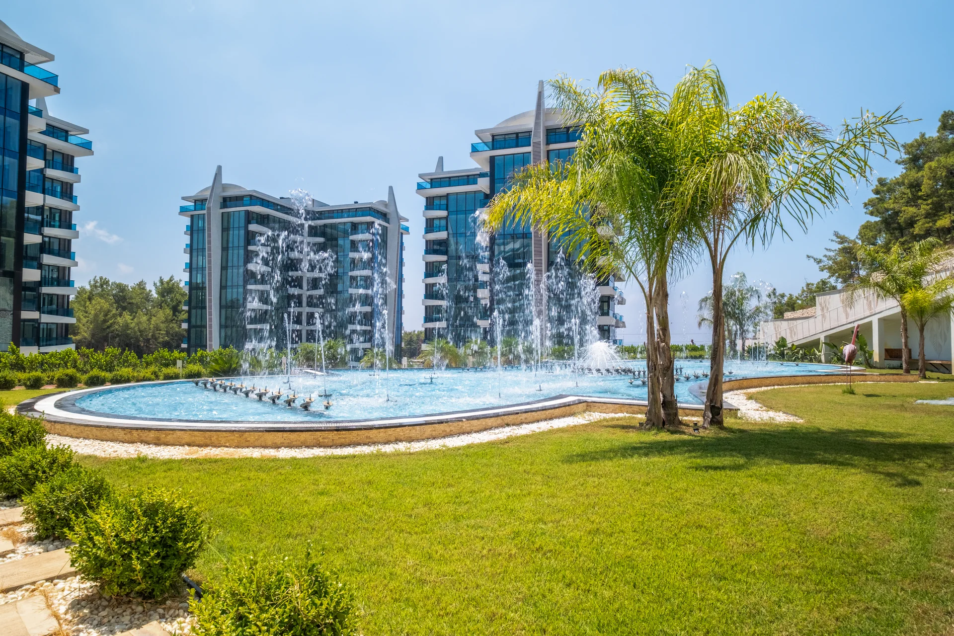 Landscaped grounds of a completed Alanya complex